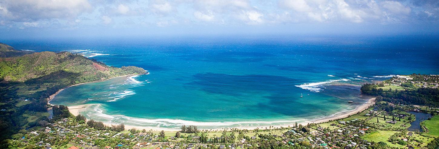 Hanalei Bay from the air, Kauai Hawaii