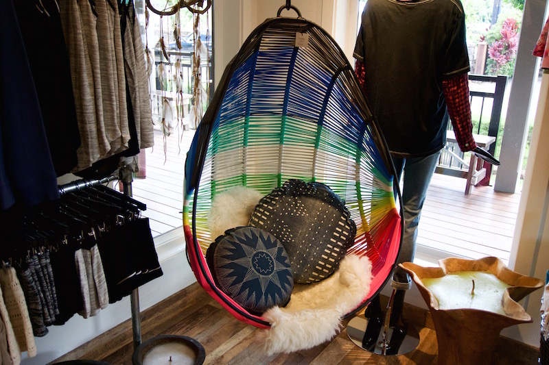 Hanging rainbow colored chair