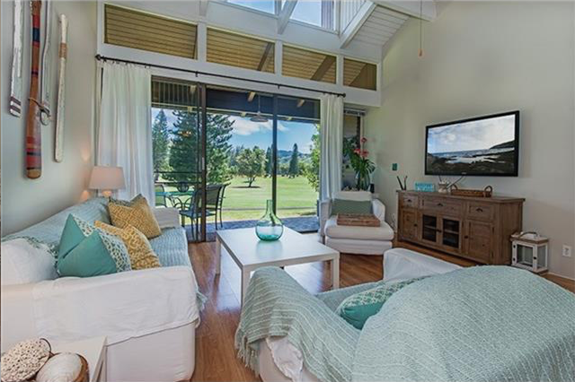 Living room with golf course view