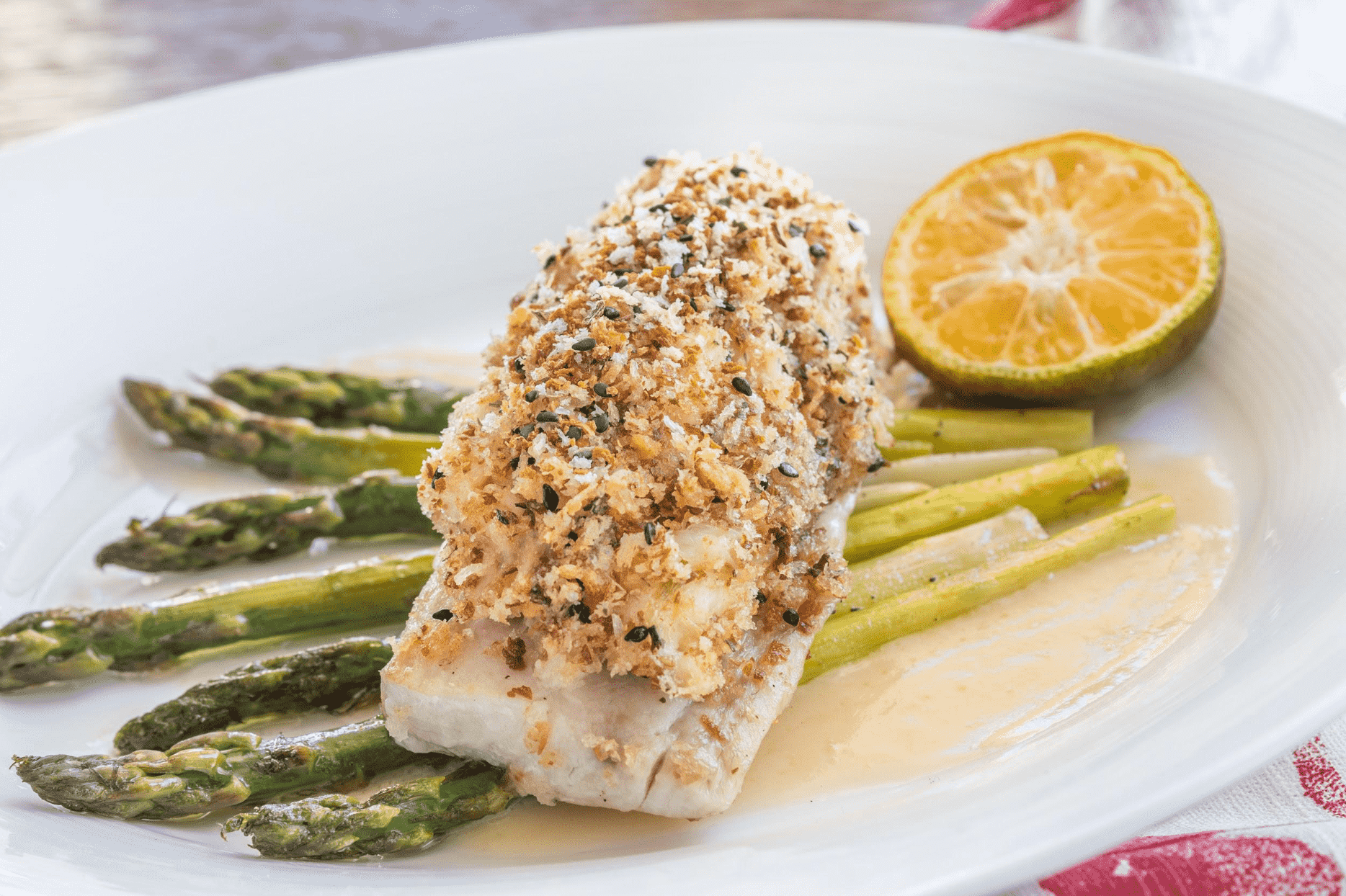 Sesame Crusted Mahi Mahi with Soy Shiso Ginger Butter Sauce